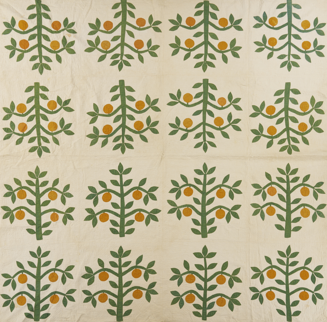 Lot 245: American Folk Art Orange Tree Quilt, Mid 19th C.