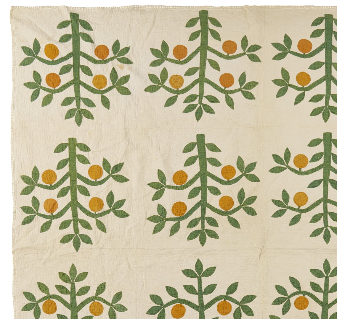 Lot 245: American Folk Art Orange Tree Quilt, Mid 19th C.