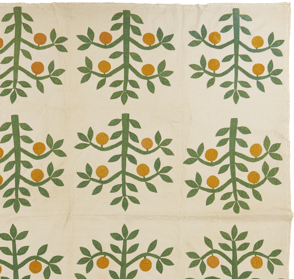 Lot 245: American Folk Art Orange Tree Quilt, Mid 19th C.