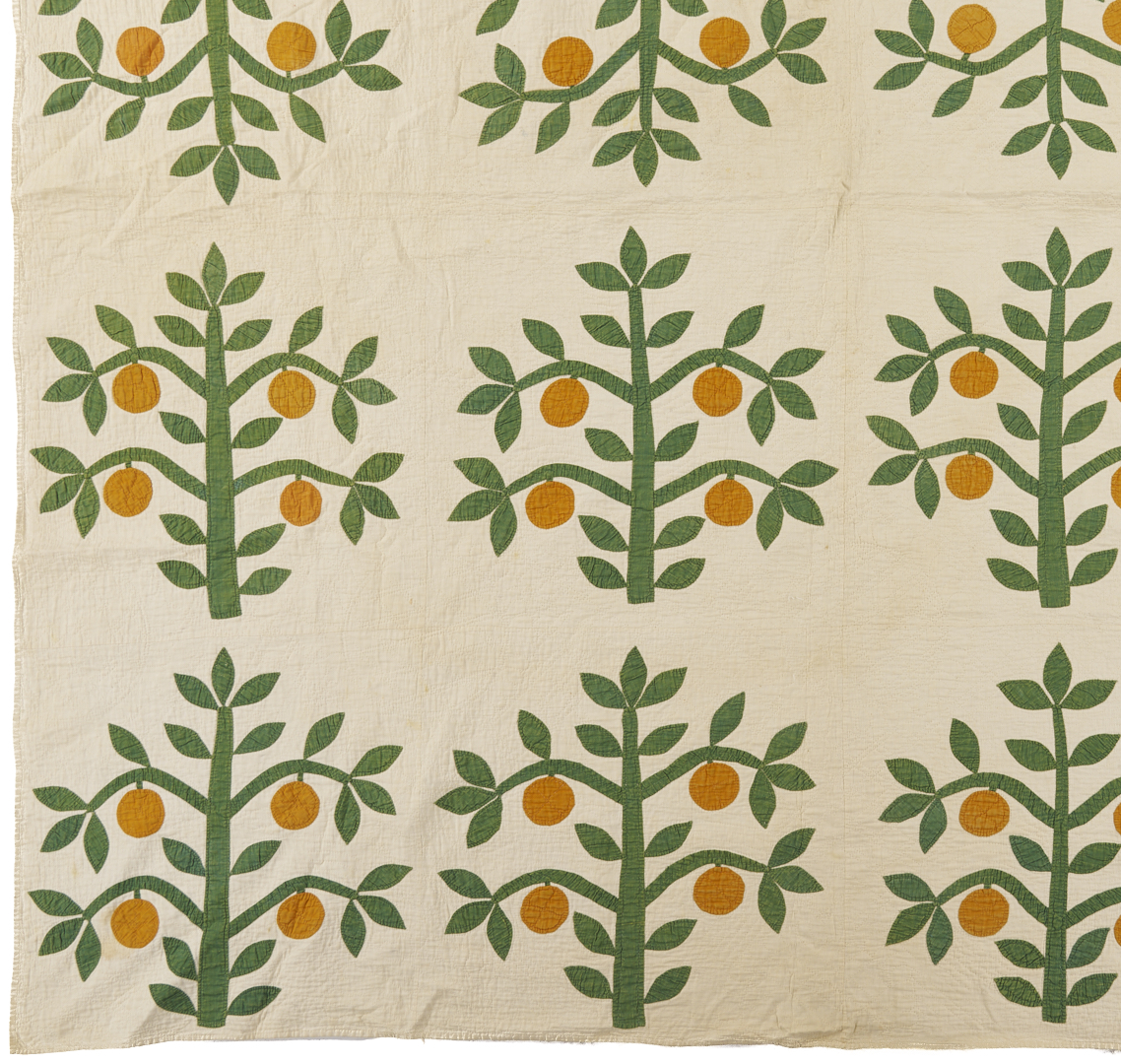 Lot 245: American Folk Art Orange Tree Quilt, Mid 19th C.
