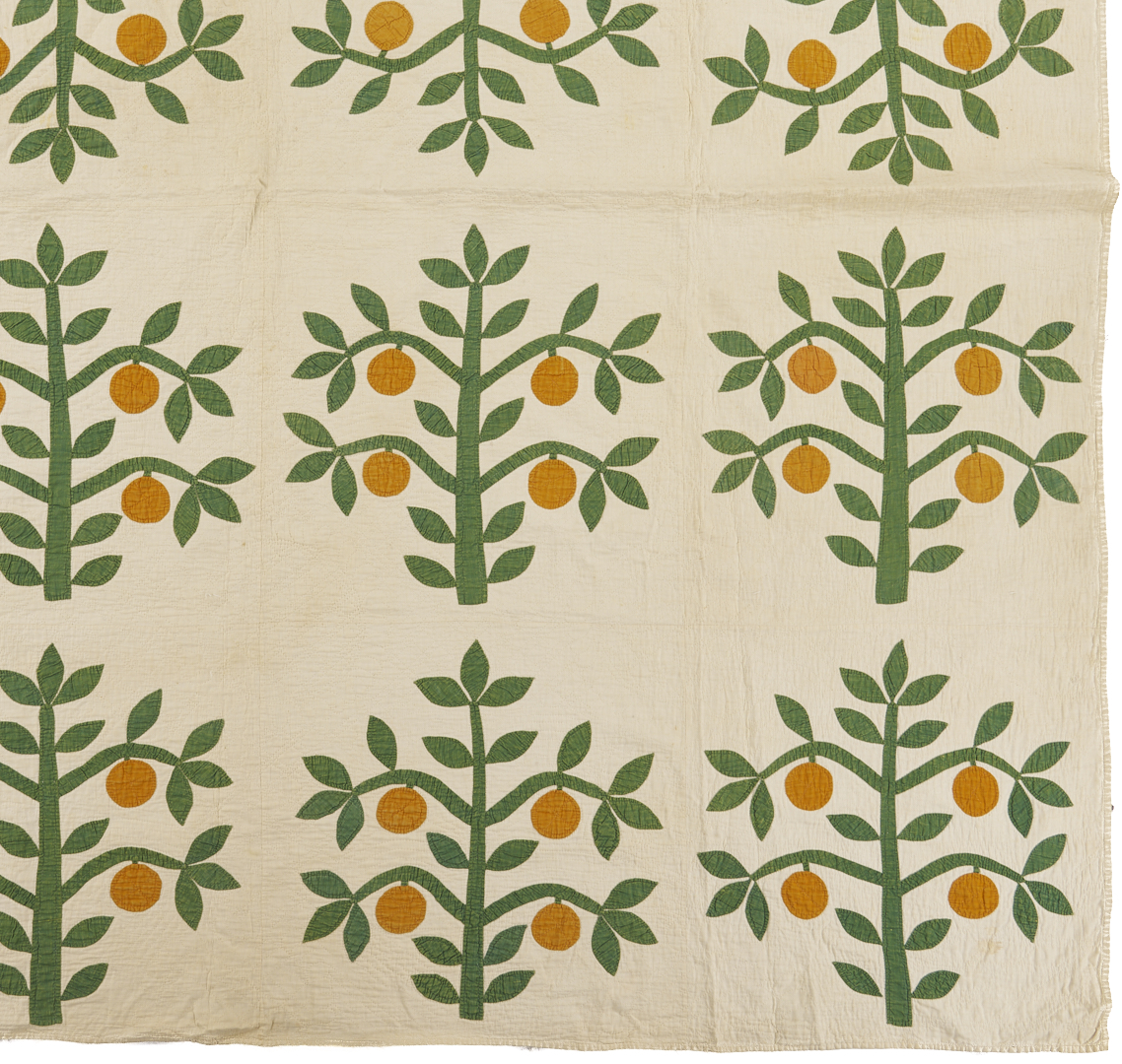 Lot 245: American Folk Art Orange Tree Quilt, Mid 19th C.