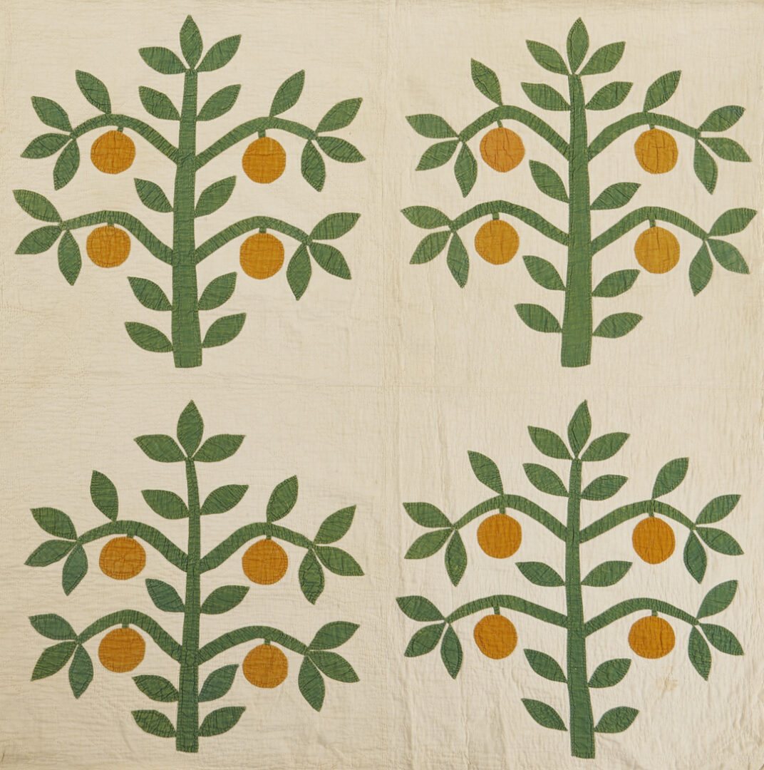 Lot 245: American Folk Art Orange Tree Quilt, Mid 19th C.