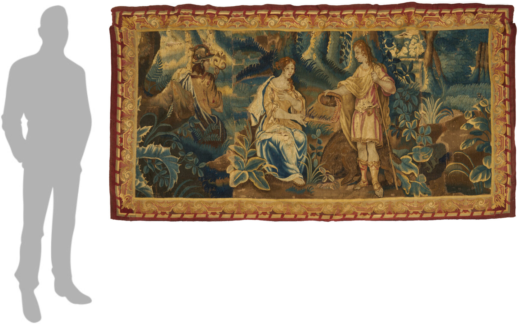 Lot 248: Continental Mercury or Hermes Tapestry w/ Boar Hunter, 18th C.