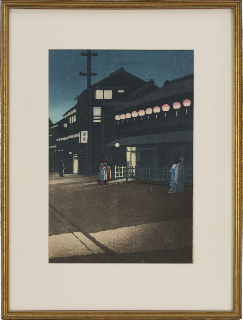 Lot 24: Hasui Japanese Woodblock Print: Evening at Soemon-cho in Osaka