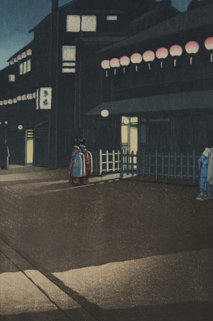 Lot 24: Hasui Japanese Woodblock Print: Evening at Soemon-cho in Osaka
