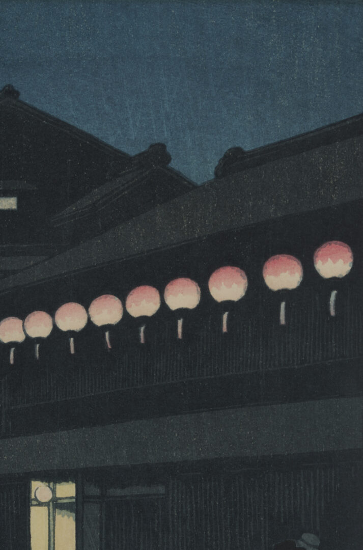 Lot 24: Hasui Japanese Woodblock Print: Evening at Soemon-cho in Osaka