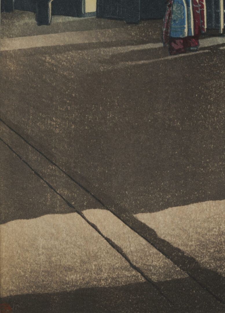 Lot 24: Hasui Japanese Woodblock Print: Evening at Soemon-cho in Osaka