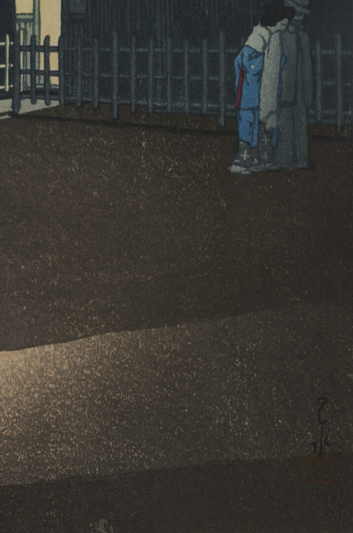 Lot 24: Hasui Japanese Woodblock Print: Evening at Soemon-cho in Osaka