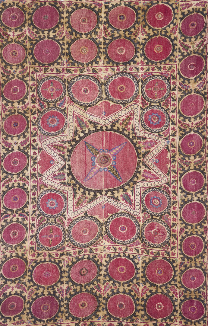 Lot 254: Uzbek Suzani Embroidered Textile, 7 ft x 10 ft