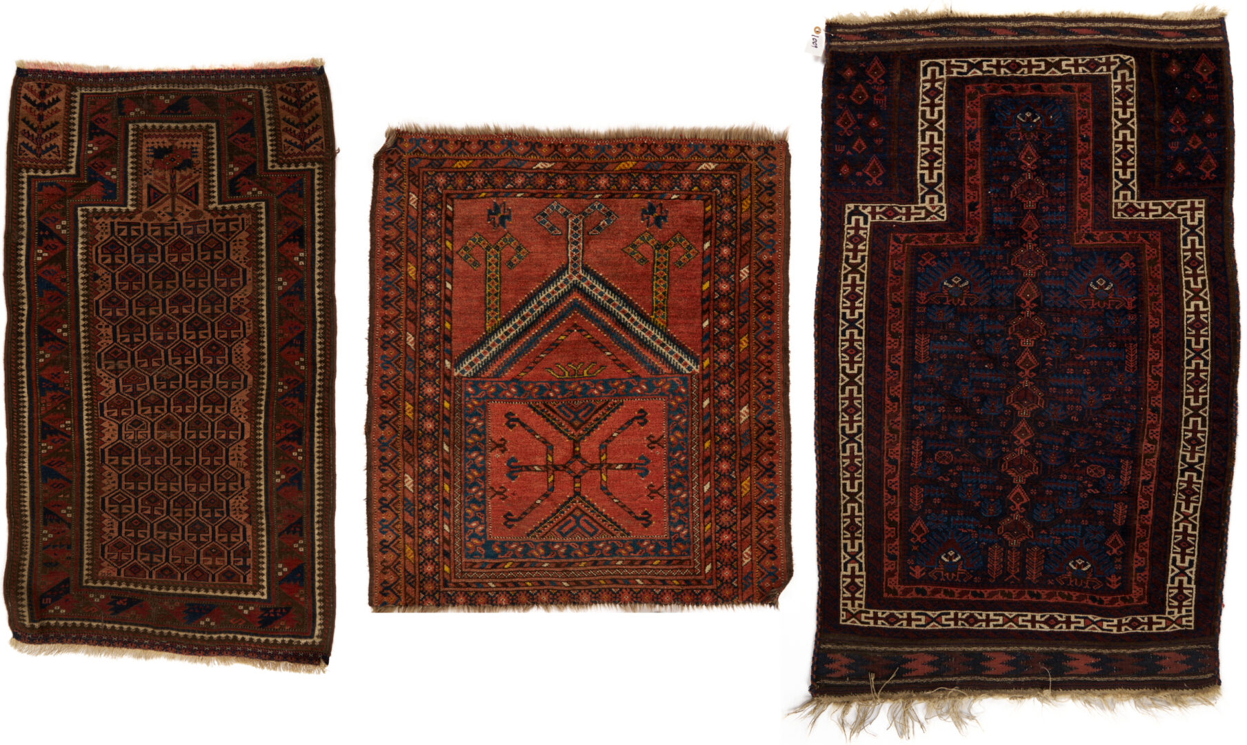 Lot 259: 3 Antique Turkmen Prayer Rugs, Incl. Baluch & Ersari
