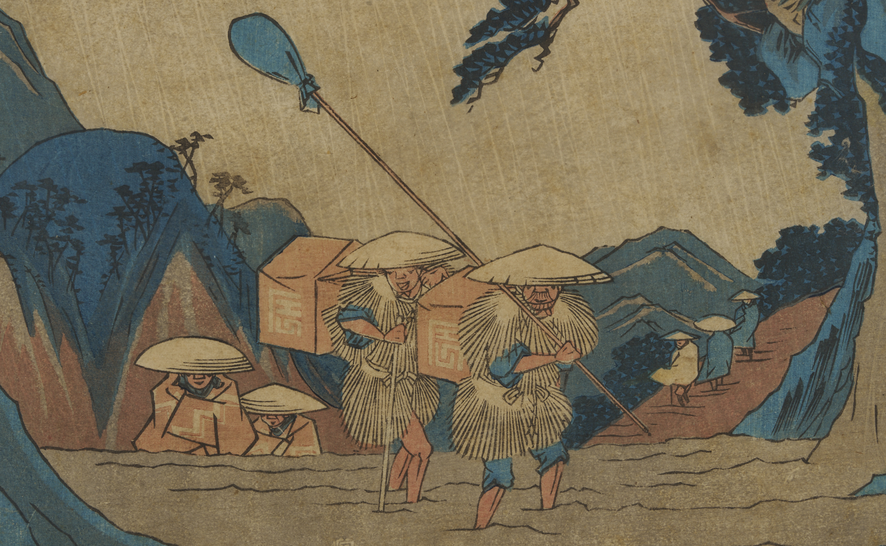 Lot 26: Hiroshige Woodblock Print Tsuchiyama: Suzuka Mountains in Rain, Gyosho Tokaido c. 1841-44