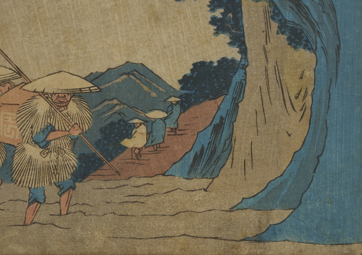 Lot 26: Hiroshige Woodblock Print Tsuchiyama: Suzuka Mountains in Rain, Gyosho Tokaido c. 1841-44