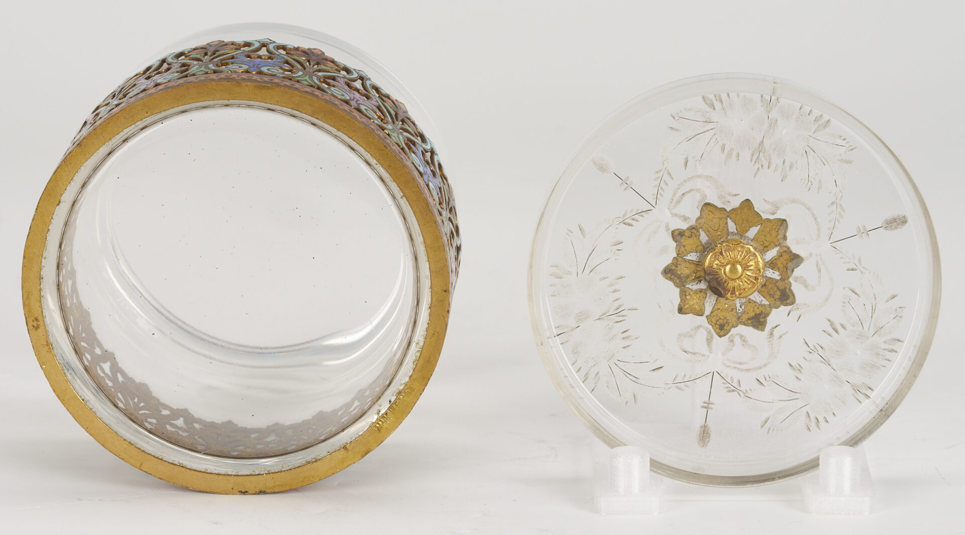 Lot 270: Cloisonne & Onyx Cross Plus Enameled Glass Jar