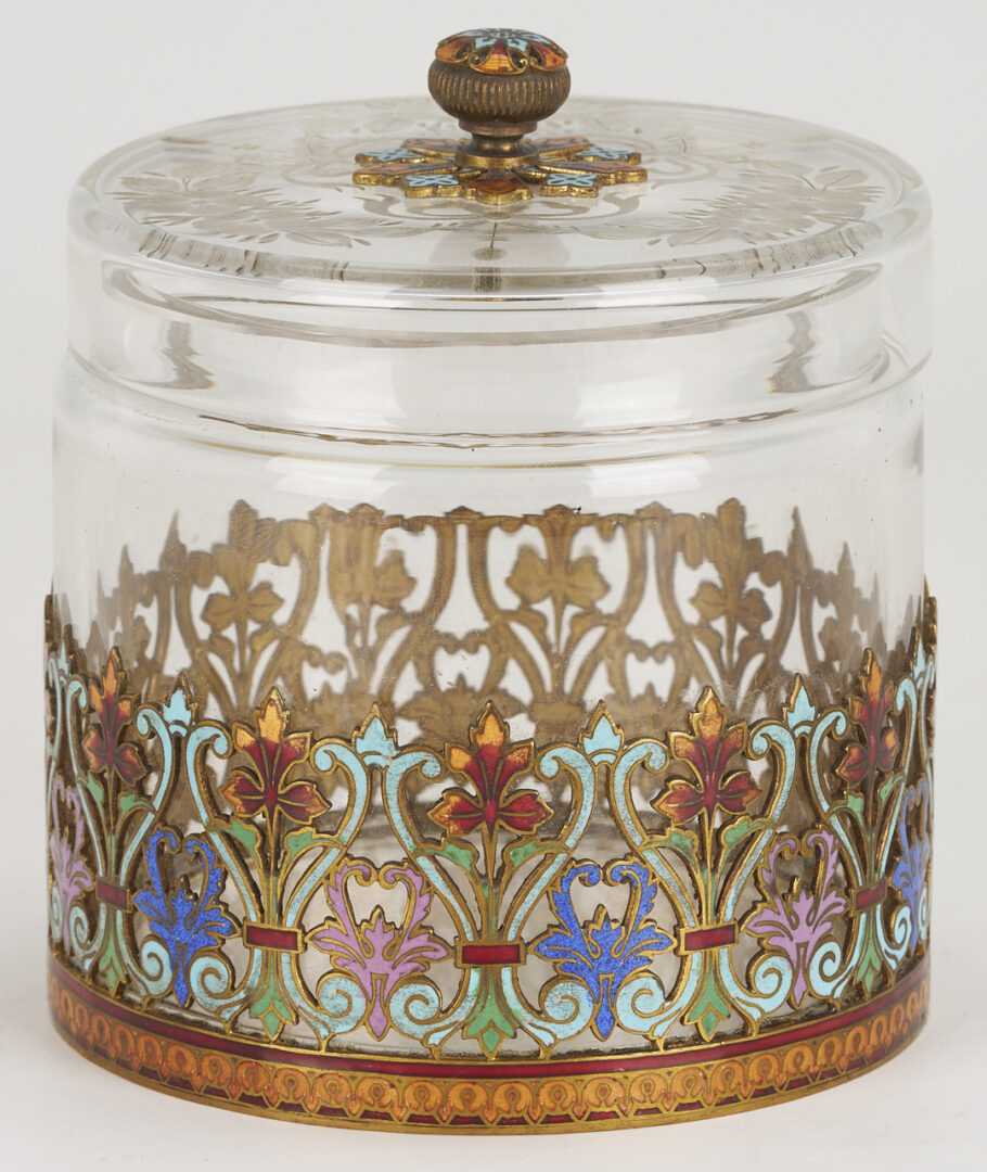 Lot 270: Cloisonne & Onyx Cross Plus Enameled Glass Jar