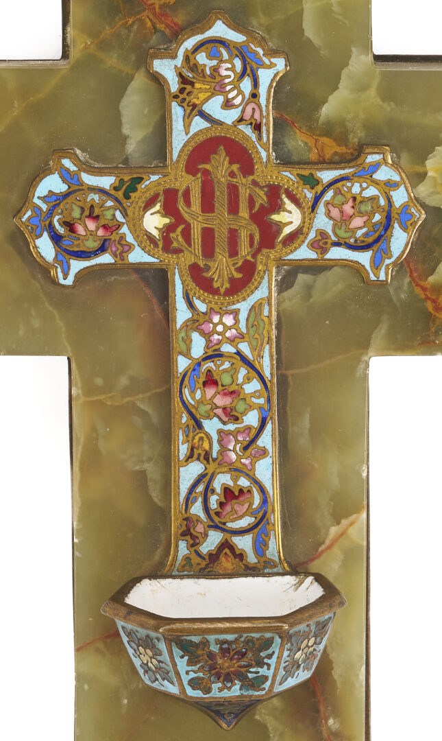 Lot 270: Cloisonne & Onyx Cross Plus Enameled Glass Jar