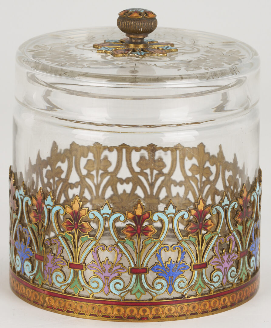 Lot 270: Cloisonne & Onyx Cross Plus Enameled Glass Jar