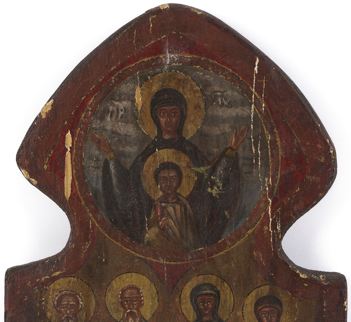Lot 271: 3 Religious Art Items: Icon, Miniature & Retablo