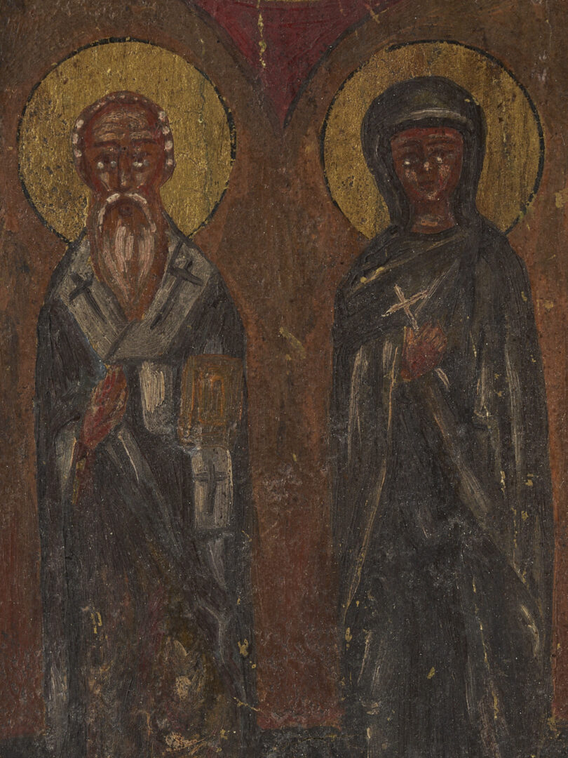 Lot 271: 3 Religious Art Items: Icon, Miniature & Retablo