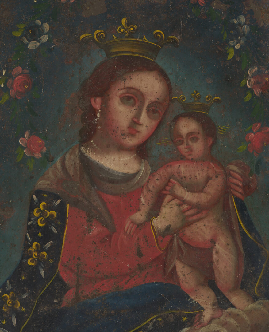 Lot 271: 3 Religious Art Items: Icon, Miniature & Retablo