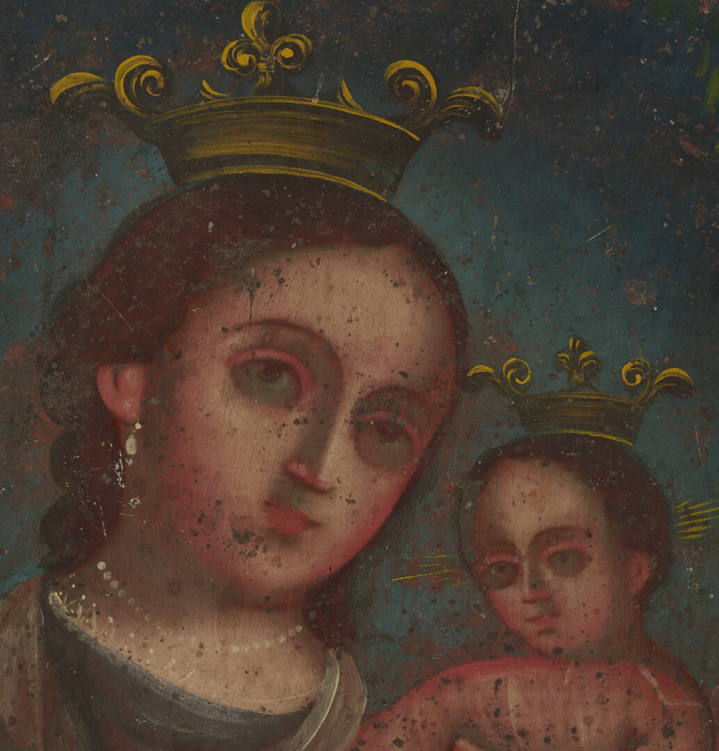 Lot 271: 3 Religious Art Items: Icon, Miniature & Retablo