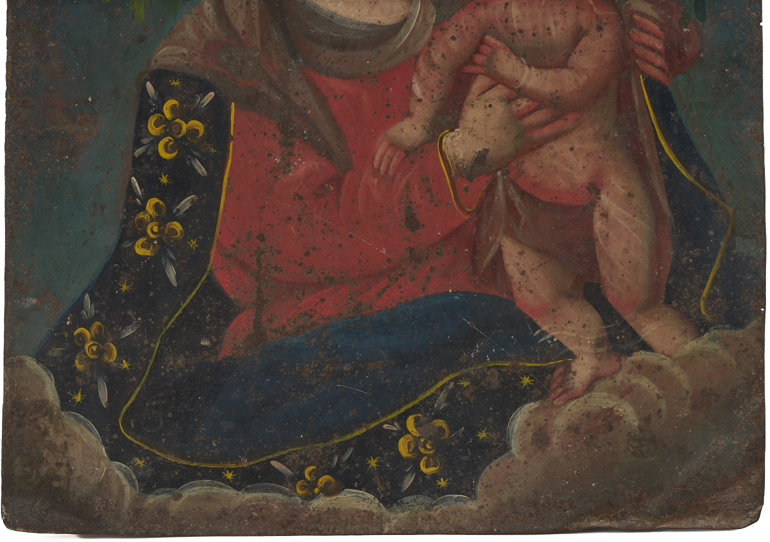 Lot 271: 3 Religious Art Items: Icon, Miniature & Retablo