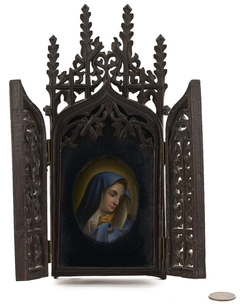 Lot 271: 3 Religious Art Items: Icon, Miniature & Retablo