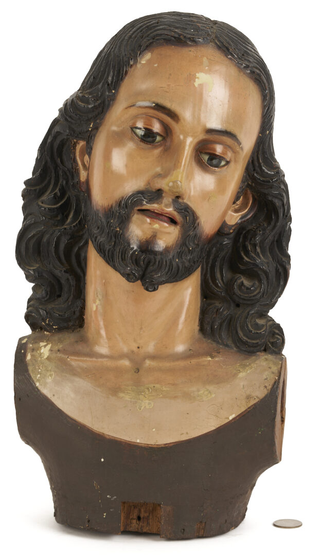Lot 274: Spanish Colonial Carved Santos Bust of Christ
