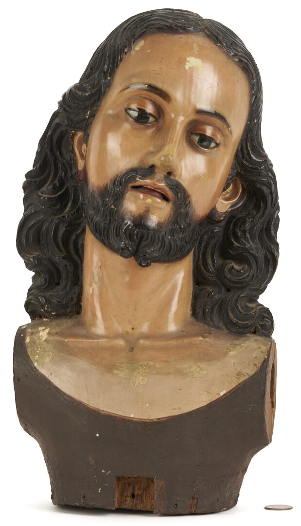Lot 274: Spanish Colonial Carved Santos Bust of Christ