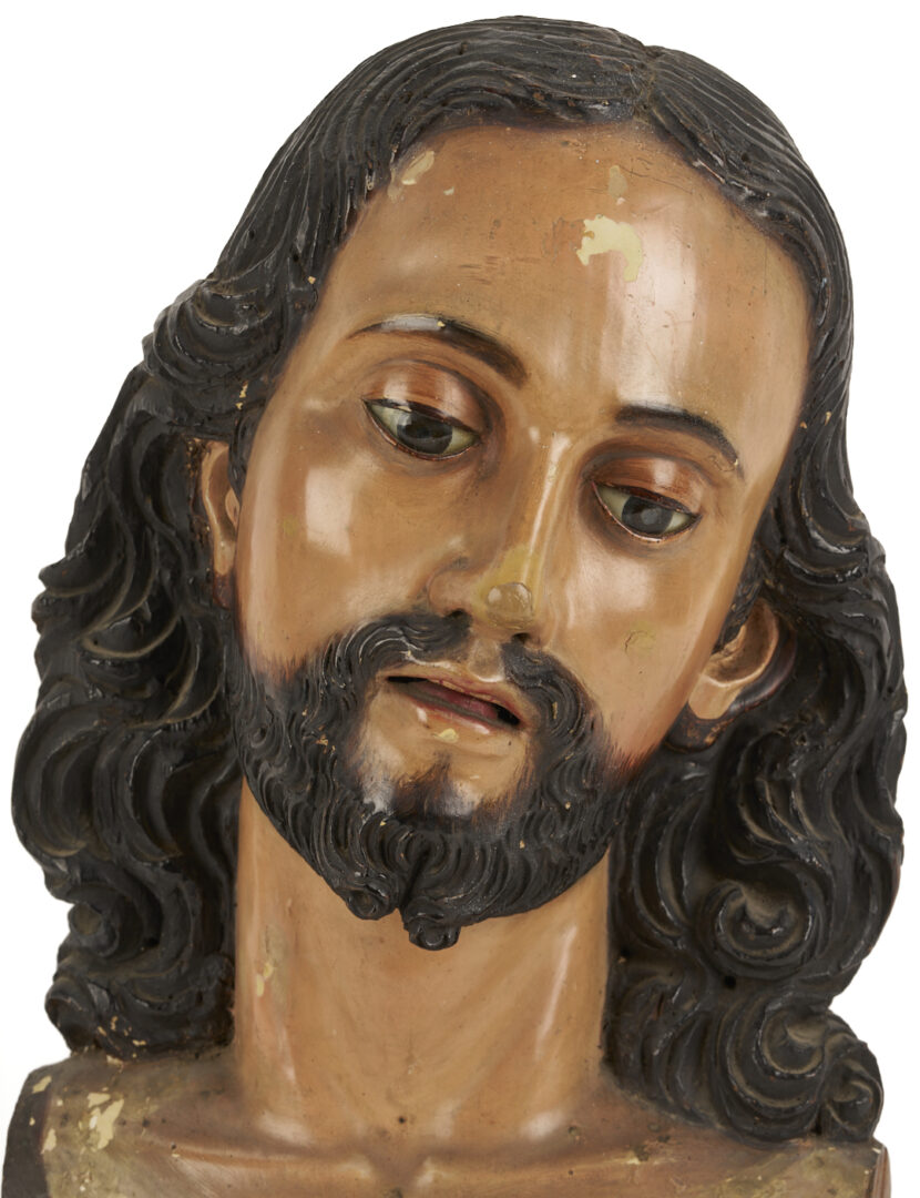 Lot 274: Spanish Colonial Carved Santos Bust of Christ
