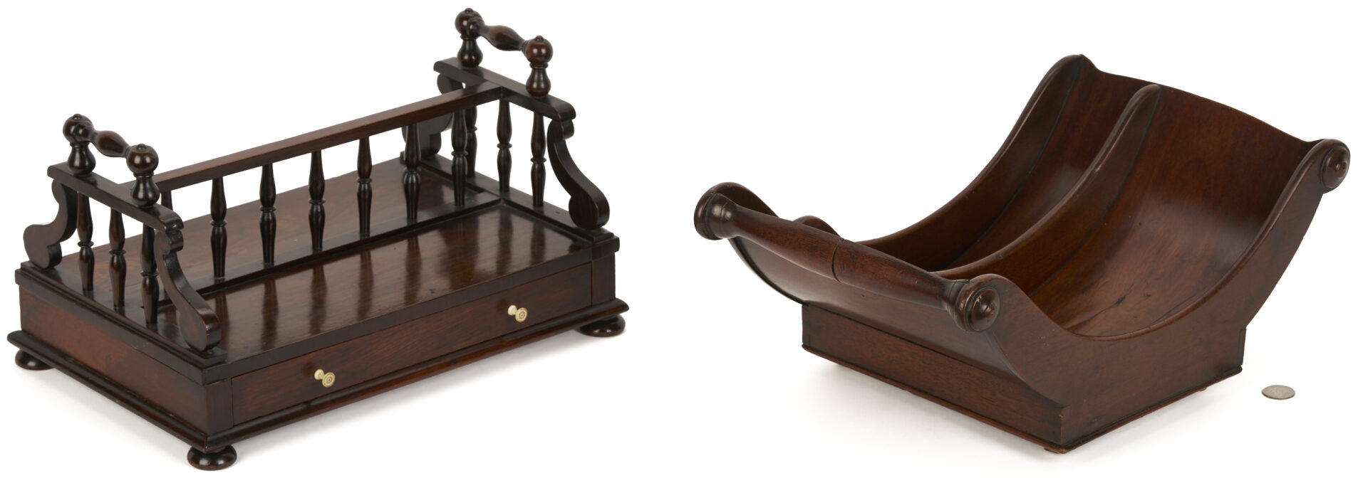 Lot 284: English Mahogany Book Press, Cheese Coaster, & Desk Caddy