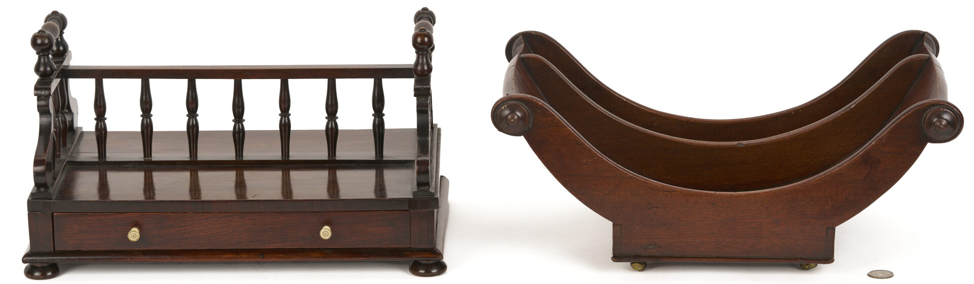 Lot 284: English Mahogany Book Press, Cheese Coaster, & Desk Caddy