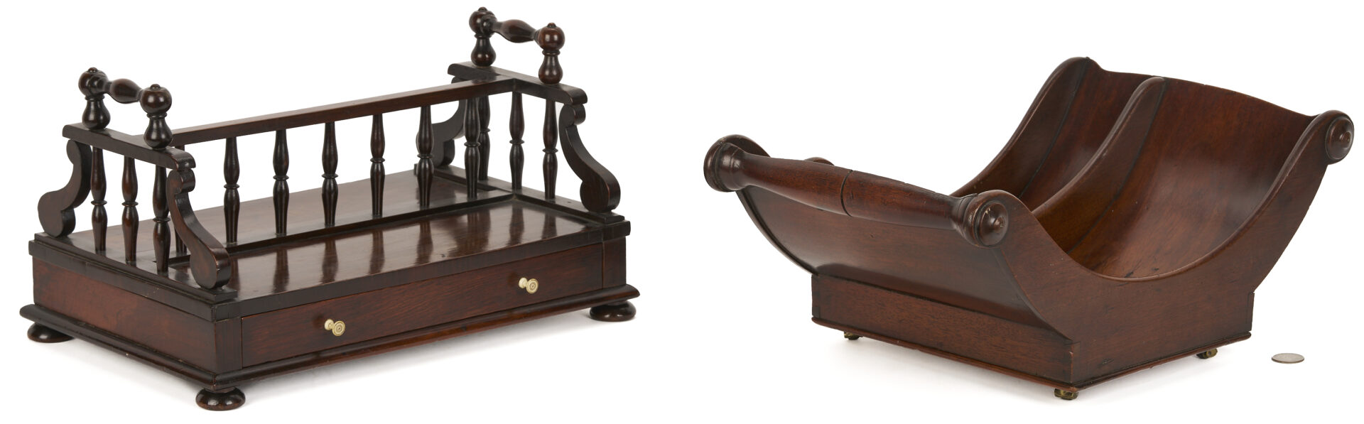 Lot 284: English Mahogany Book Press, Cheese Coaster, & Desk Caddy