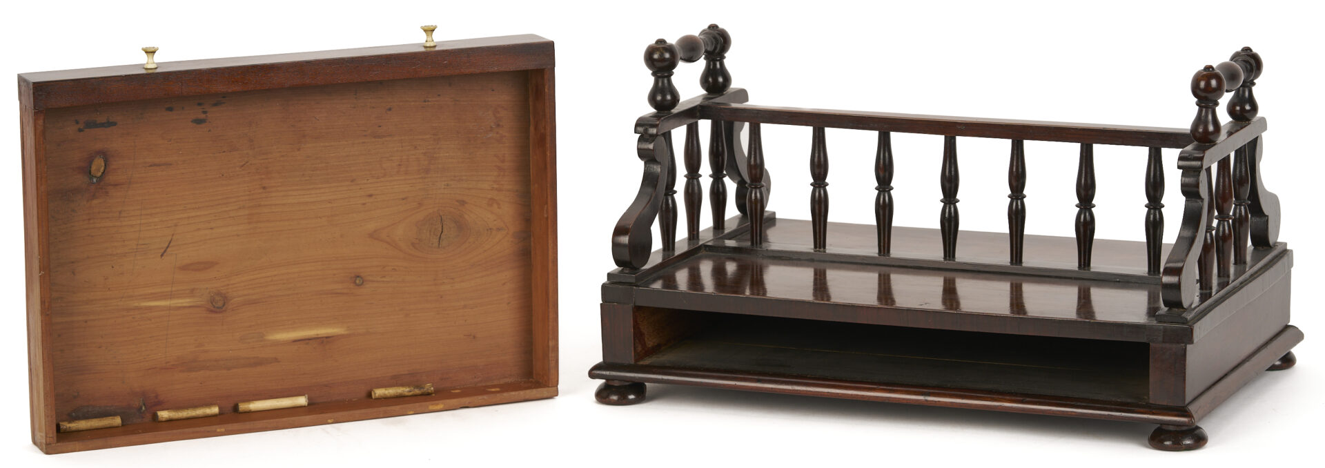 Lot 284: English Mahogany Book Press, Cheese Coaster, & Desk Caddy
