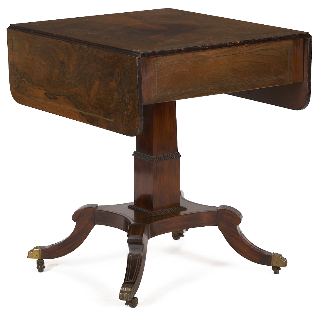 Lot 287: Pair Regency Style Rosewood Brass Inlaid Classical Tables