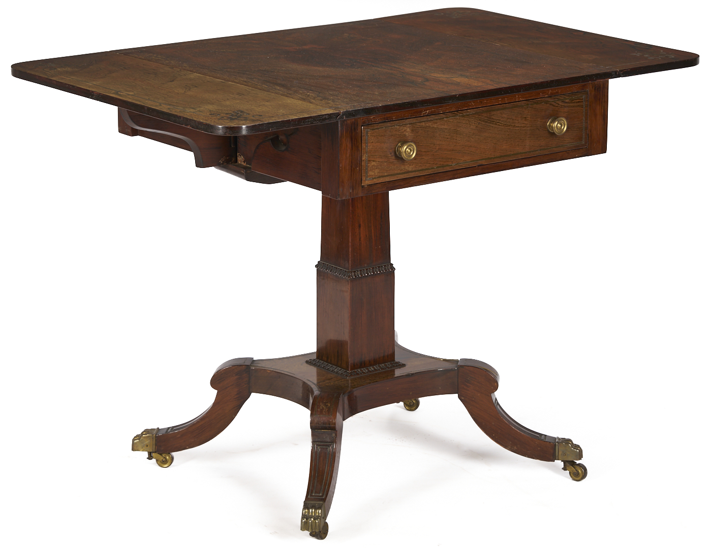 Lot 287: Pair Regency Style Rosewood Brass Inlaid Classical Tables