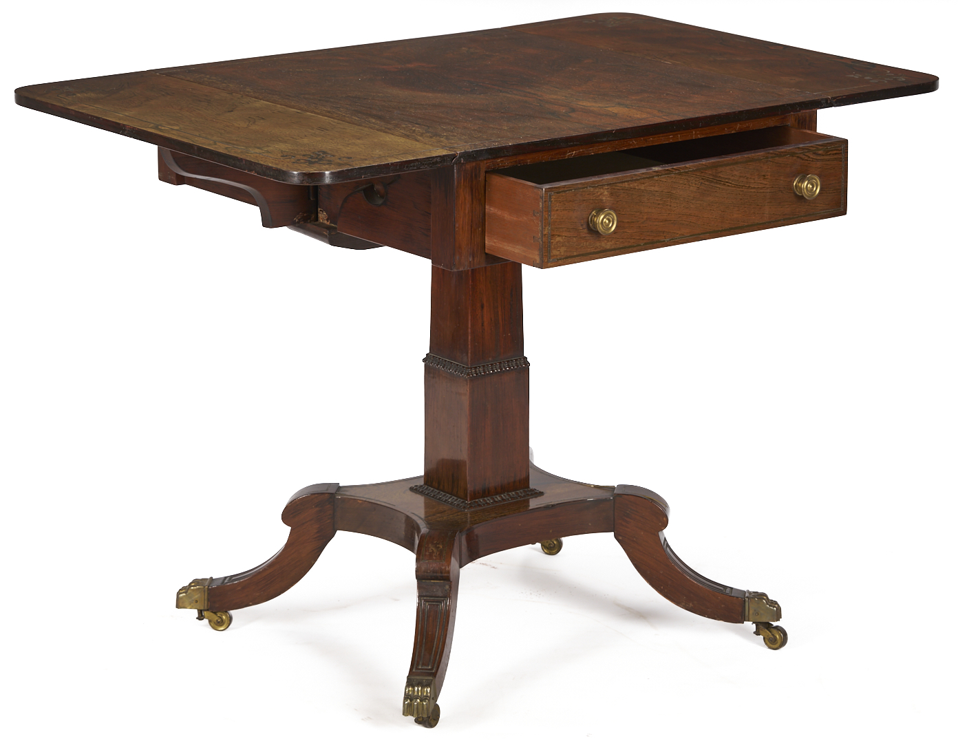 Lot 287: Pair Regency Style Rosewood Brass Inlaid Classical Tables