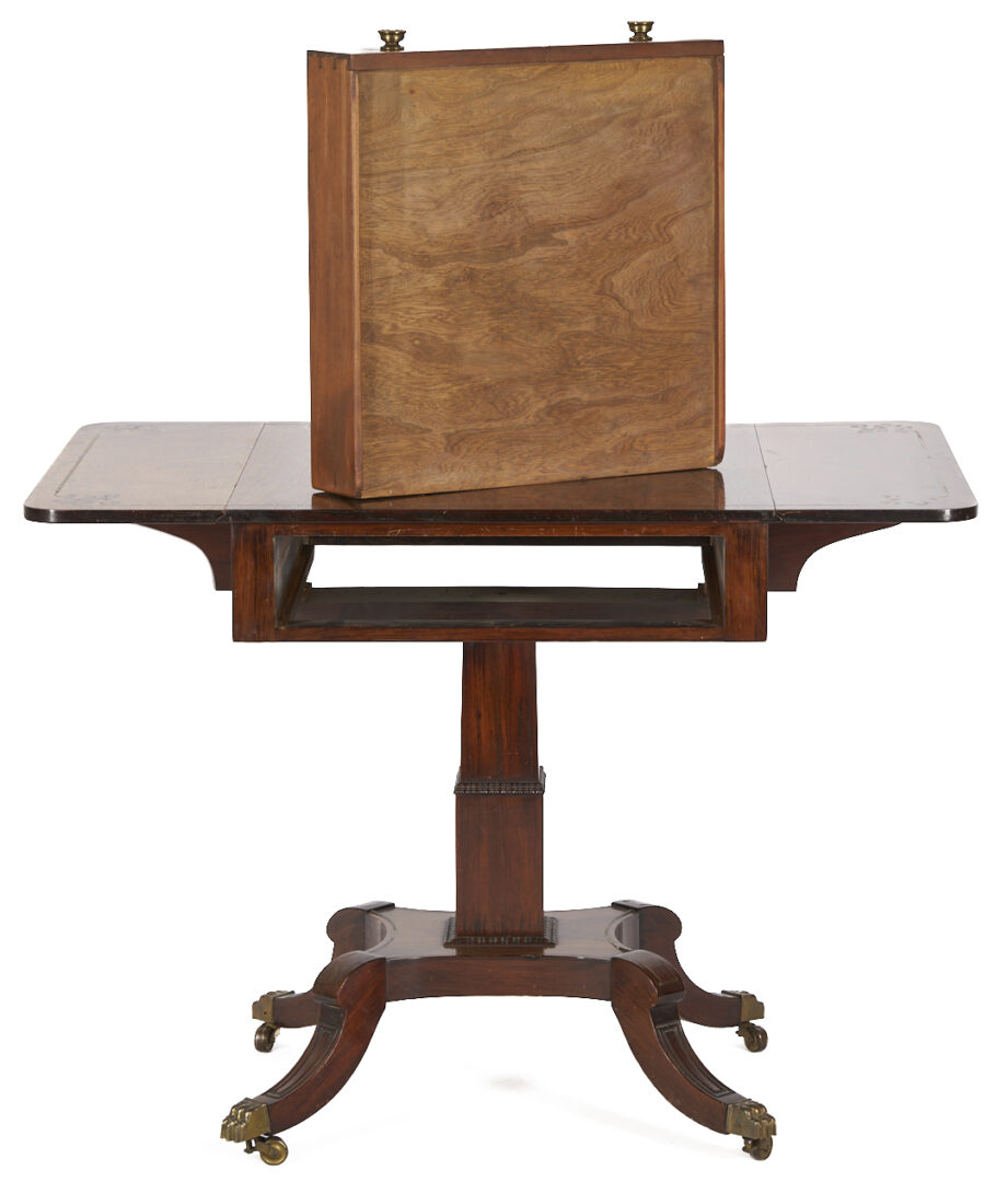 Lot 287: Pair Regency Style Rosewood Brass Inlaid Classical Tables