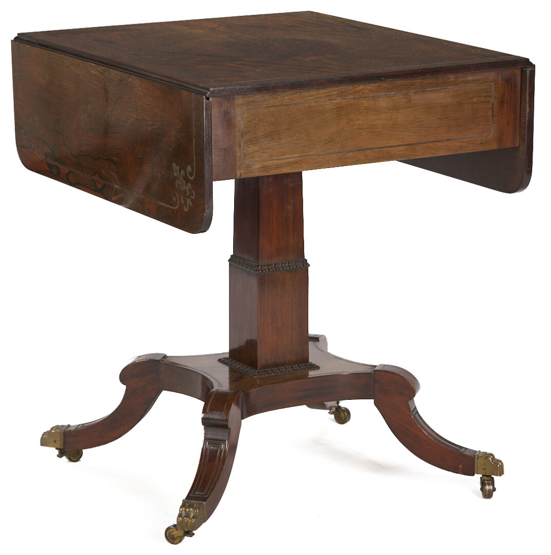 Lot 287: Pair Regency Style Rosewood Brass Inlaid Classical Tables
