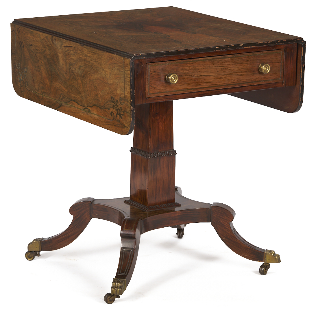 Lot 287: Pair Regency Style Rosewood Brass Inlaid Classical Tables