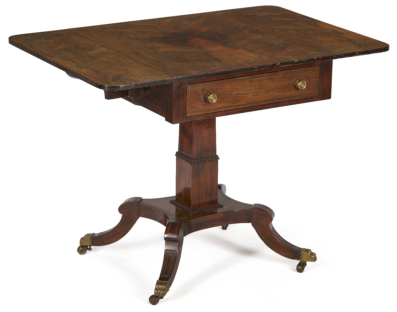 Lot 287: Pair Regency Style Rosewood Brass Inlaid Classical Tables