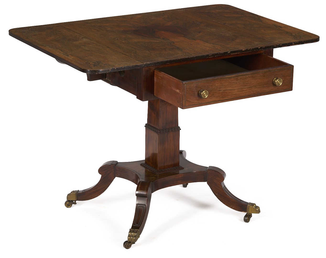 Lot 287: Pair Regency Style Rosewood Brass Inlaid Classical Tables