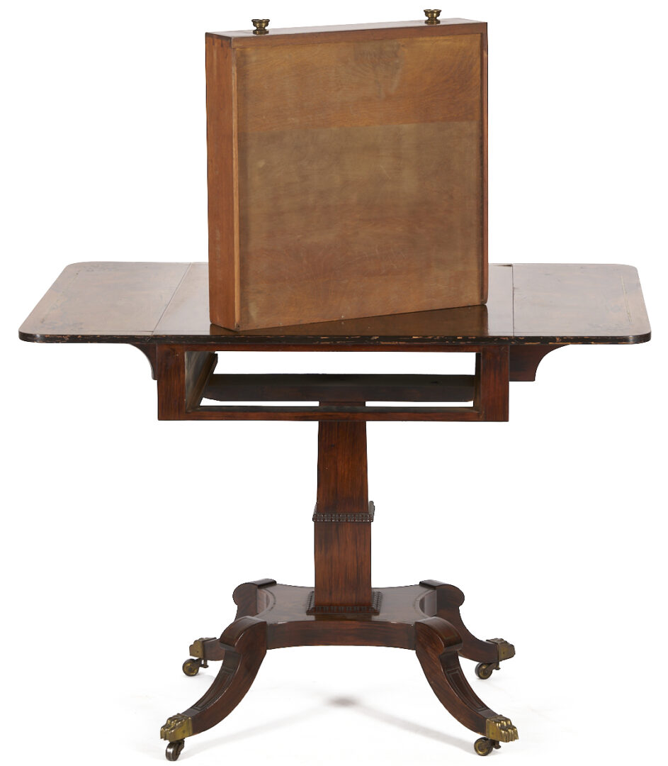 Lot 287: Pair Regency Style Rosewood Brass Inlaid Classical Tables