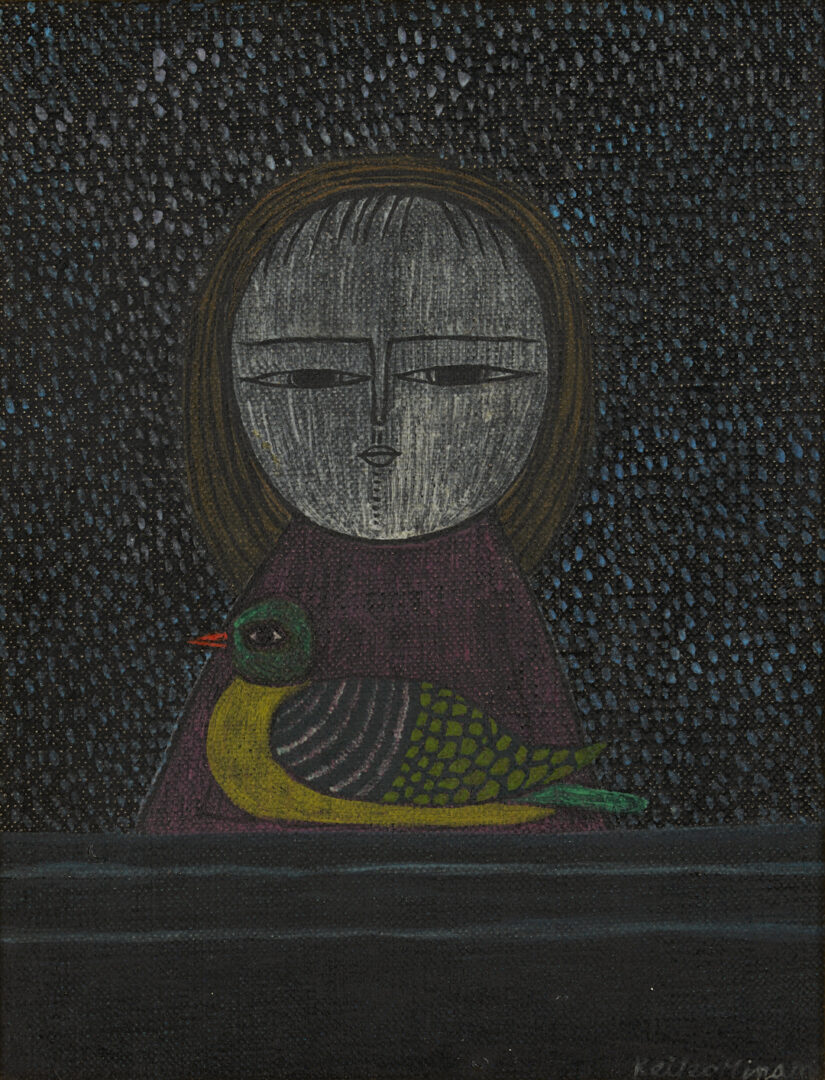 Lot 28: Keiko Minami O/C Painting, Girl with Bird