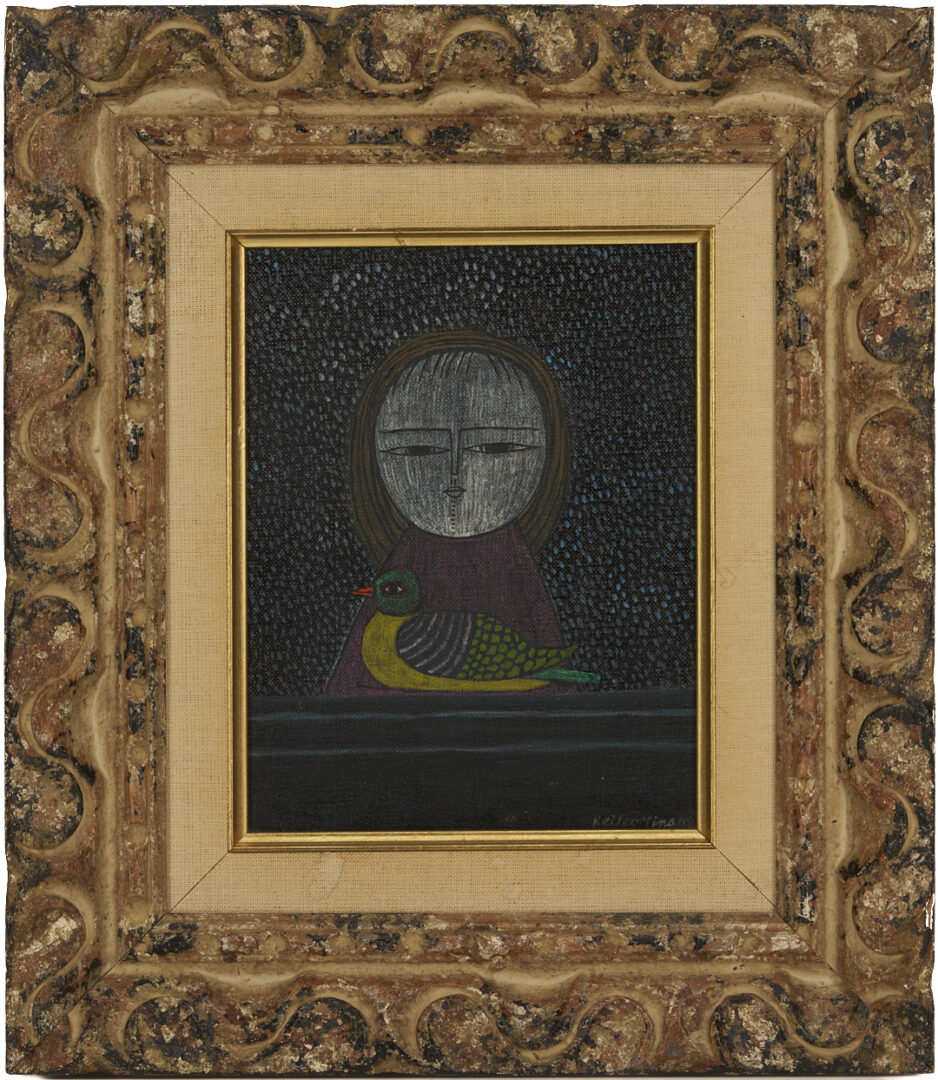 Lot 28: Keiko Minami O/C Painting, Girl with Bird