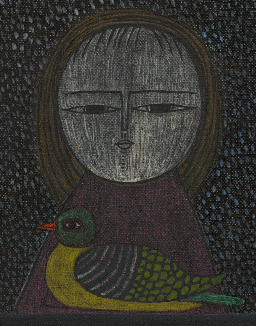 Lot 28: Keiko Minami O/C Painting, Girl with Bird