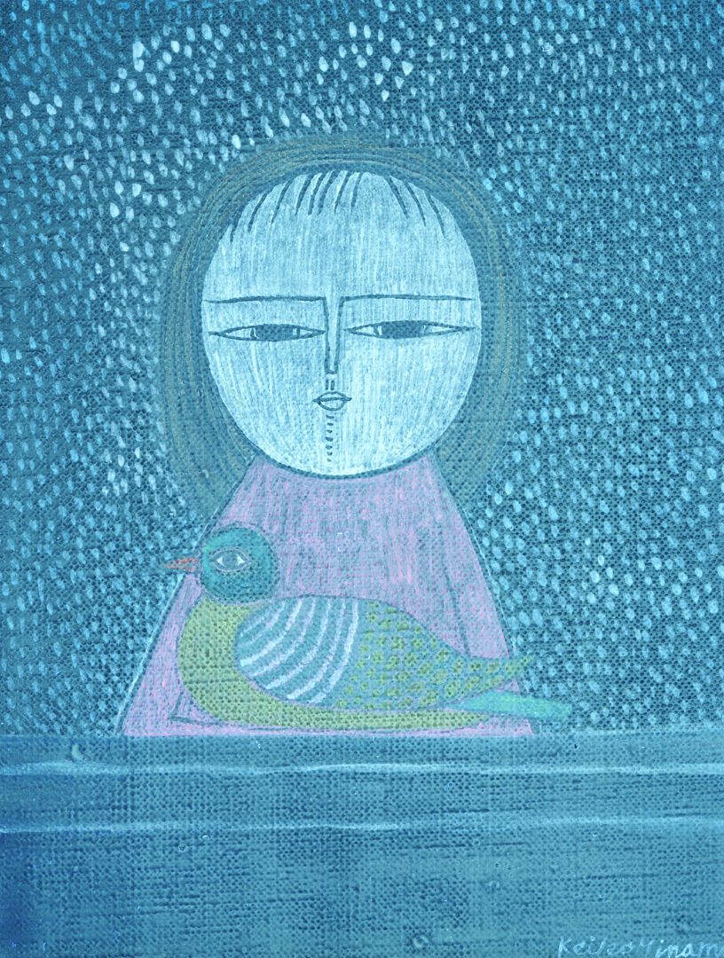 Lot 28: Keiko Minami O/C Painting, Girl with Bird