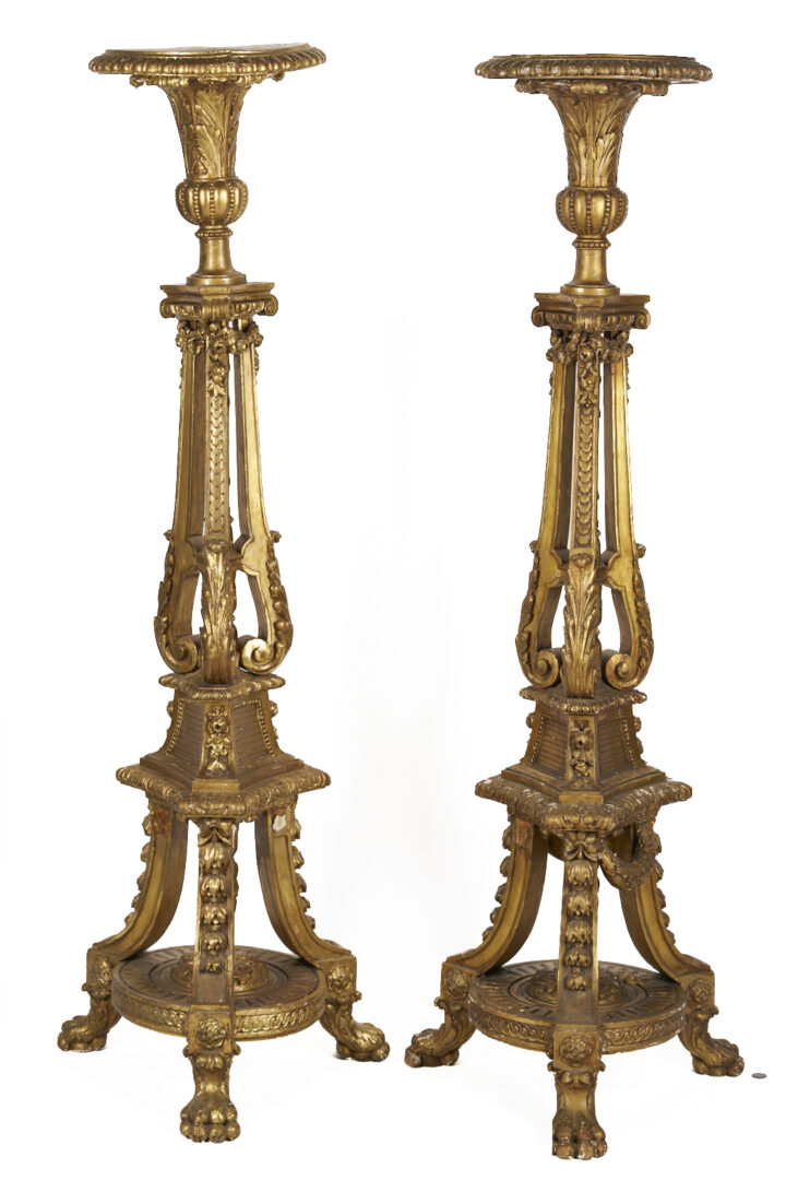 Lot 290: Pair Continental Giltwood Torchieres