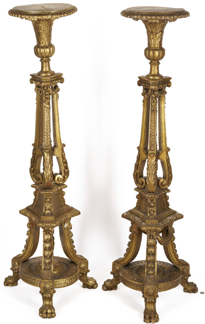 Lot 290: Pair Continental Giltwood Torchieres