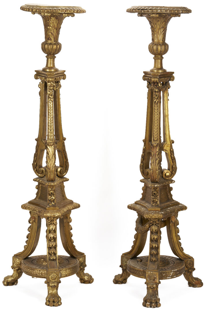 Lot 290: Pair Continental Giltwood Torchieres