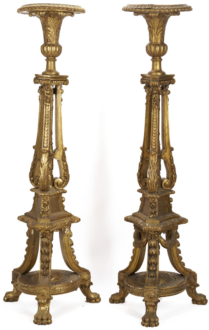 Lot 290: Pair Continental Giltwood Torchieres